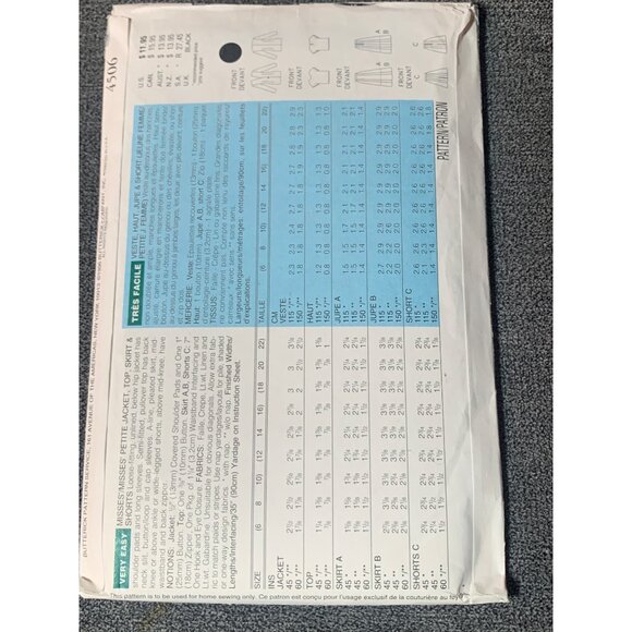 Butterick Pattern 4506 Size 12-14-16 Jackets Skirts Shirt Short Uncut - Picture 2 of 2